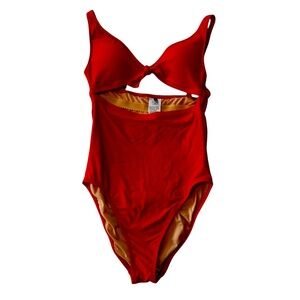 J Crew Women's Cutout One Piece Bathing Suit Red Sz 8